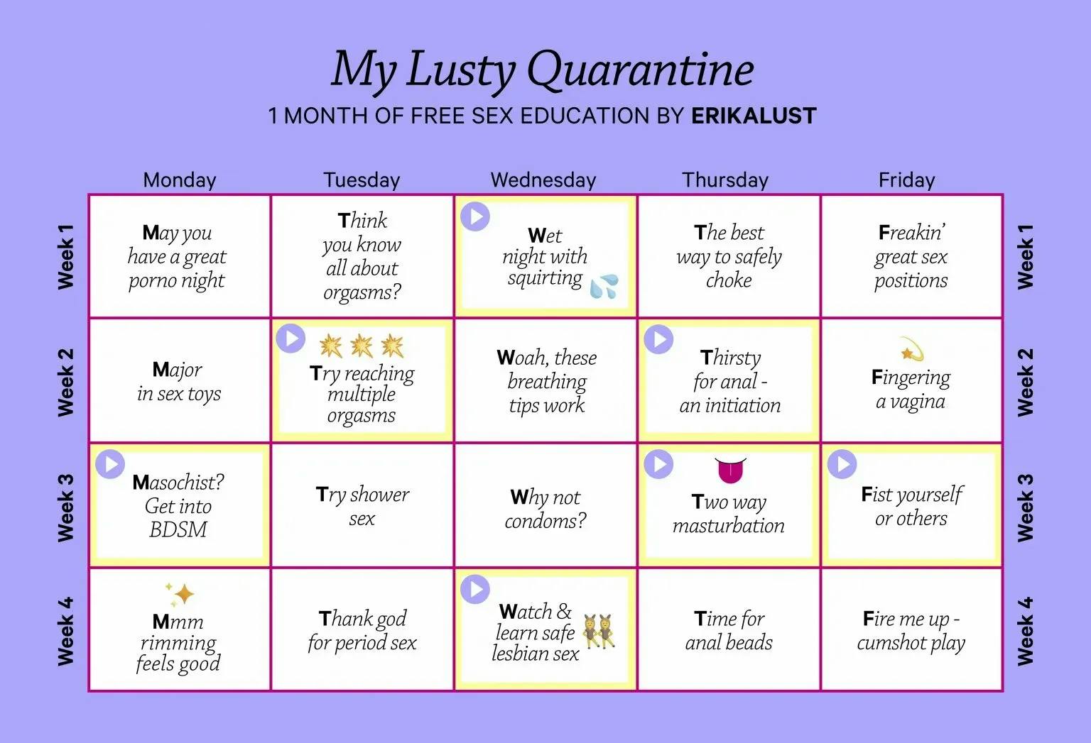 My Lusty Quarantine sex education calendar 