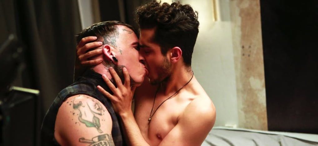 Film still from gay adult film Refugees welcome 