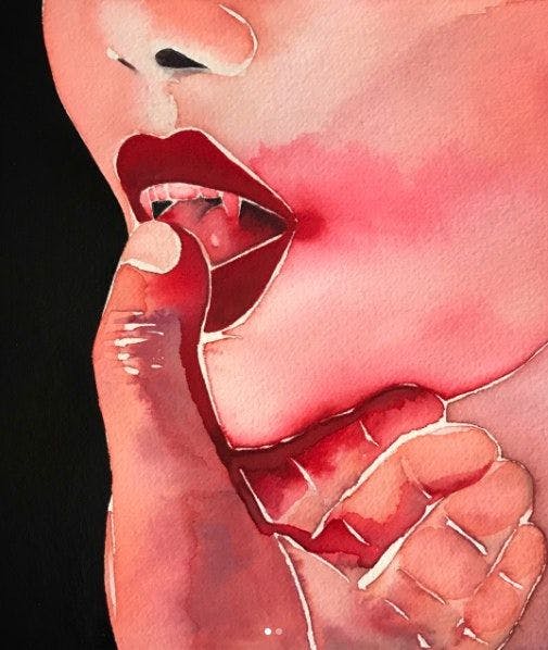 Instagram art of a woman sucking a thumb 